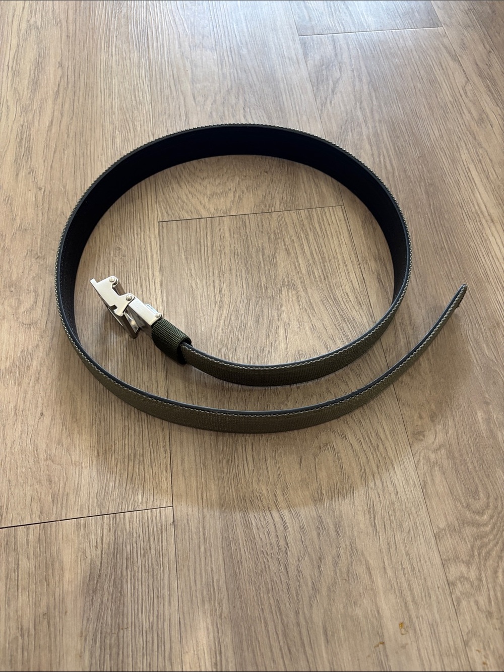 Men's Olive Green Belt with Silver Clip Buckle